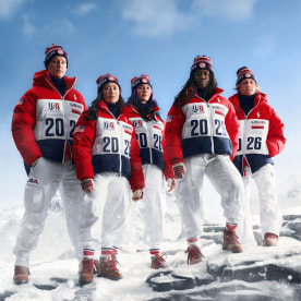 Athletes model Team USA’s closing ceremony uniform designed by Ralph Lauren.